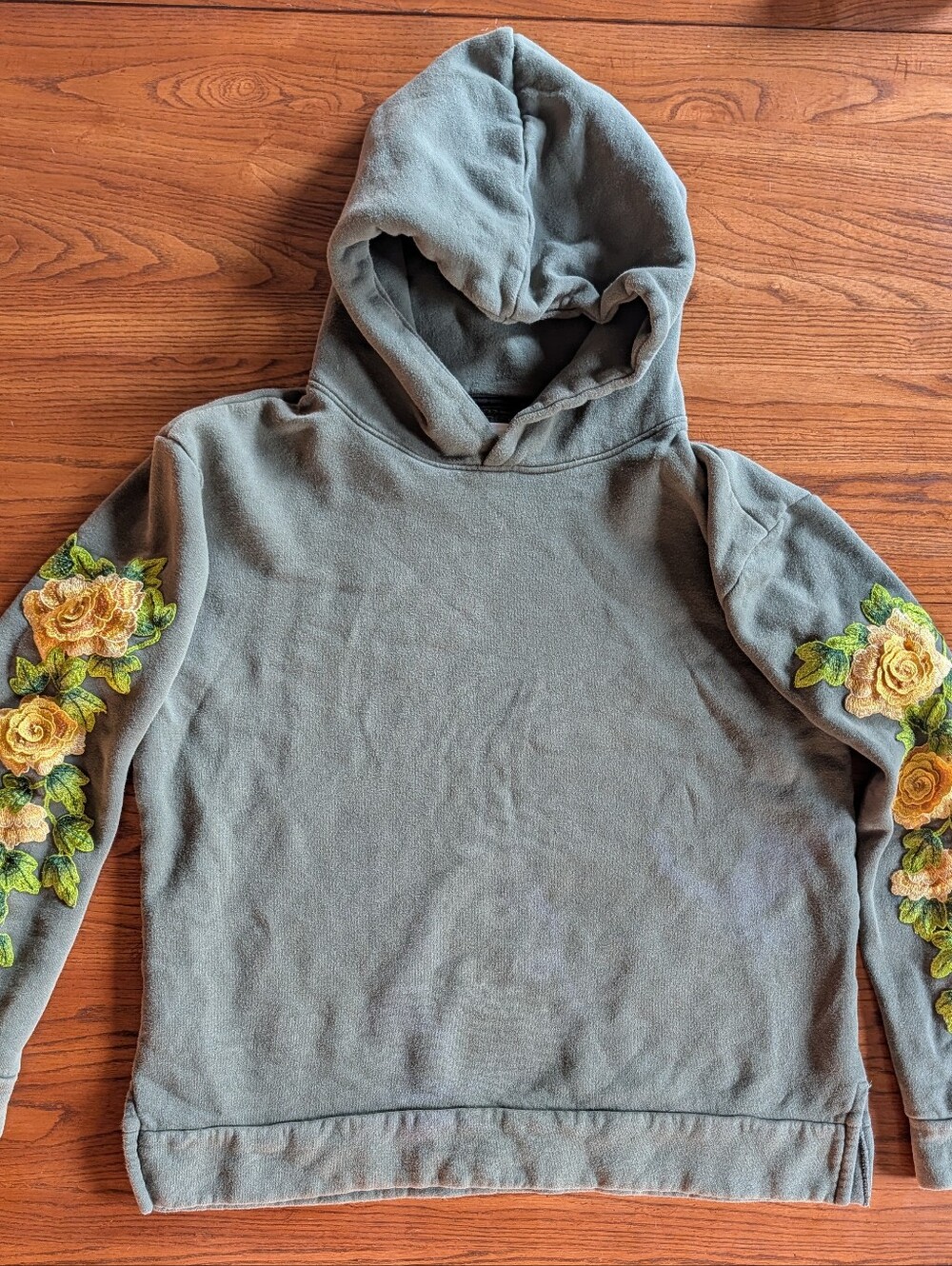 Women's Olive Green Hoodie with Yellow Rose Embroidery